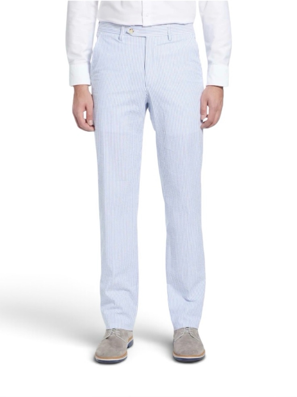 Berle Blue White Seersucker Flat Front Cotton Striped Pants Size 32R